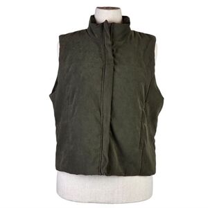 Erika Studio Vintage Olive Green Zip Vest Faux Suede Padded Sleeveless Jacket